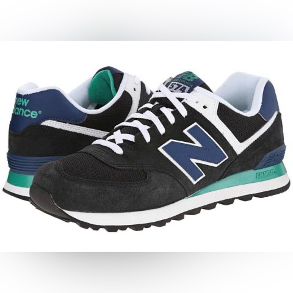 NEW BALANCE 574 Men's Black Blue Green Black / Blue ML574MON Sneaker Size 7.5